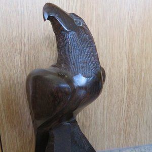 Vintage Solid Carved IRONWOOD Hawk Eagle Sculpture 10.5" High (239V)